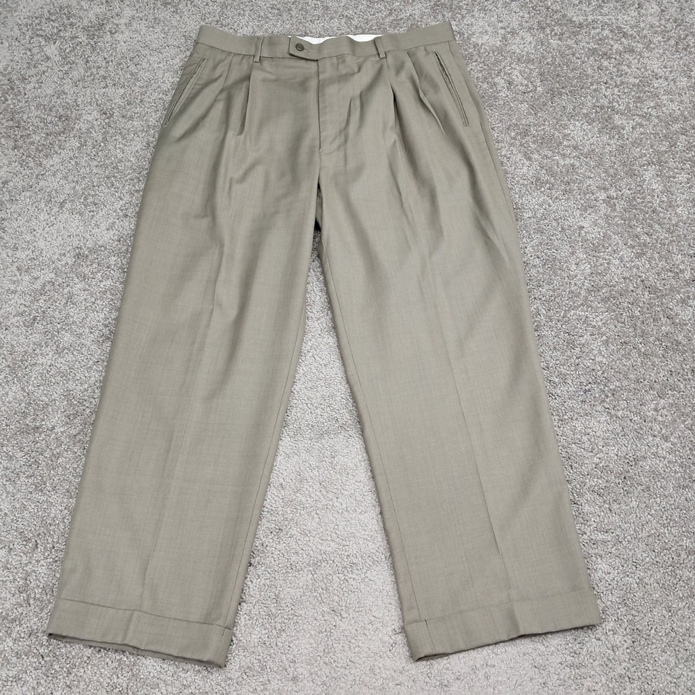 Louis Raphael Tailored Mens Pleated Dress Pants Taupe Brown 36x30 XZ01-5097